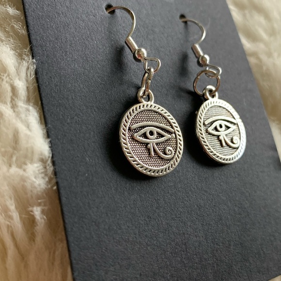 Artisan Egyptian Eye of Horus earrings Protection Amulet sterling silver hooks - Picture 4 of 8